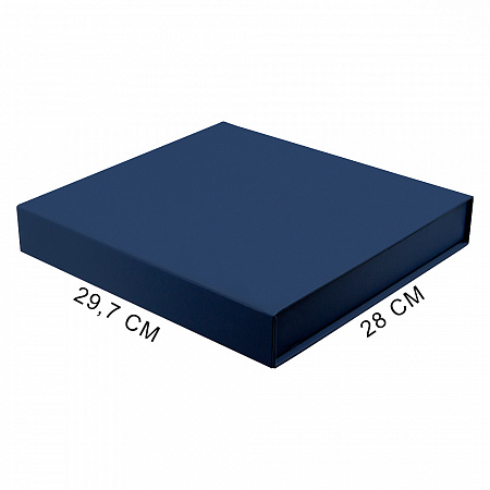 Подарочная коробка, размер 29,7*28,0*4,5 см, Solution Prestige Magnum  Linen с магнитным клапаном, темно-синяя, с черным ложементом из EVA