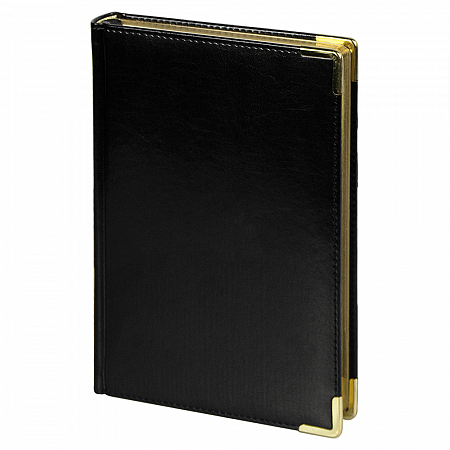 Ежедневник полудатированный Classic Pristine Gold А5, черный с золотом, с металлическими уголками, в твердой обложке с поролоном
