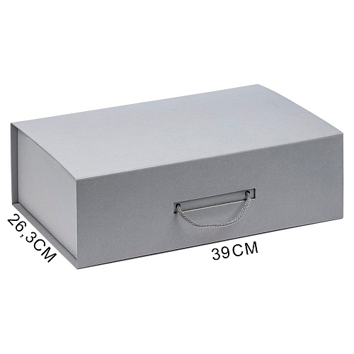 Подарочная коробка, размер 39*26,3*11 см, Solution Prestige Big Case Linen с магнитным клапаном и ручкой , с EVA ложементом 36,8*25,1*4 см под индивидуальную вырубку, серебристая